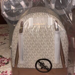 Michael Kors Cream and Tan Logo Backpack